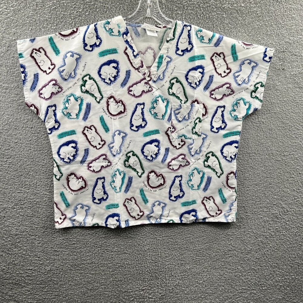 Womens Scrub Top Extra Large White Laughter is the Best Medicine Bear Pullover‎